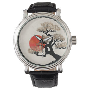 Reloj De Pulsera Círculo Enso y Árbol Bonsai sobre lienzo