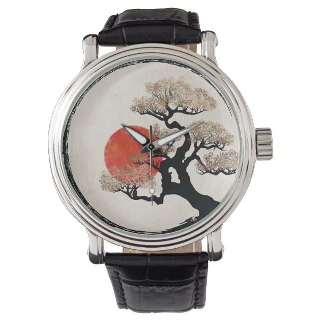 Reloj De Pulsera Círculo Enso y Árbol Bonsai sobre lienzo (Anverso)