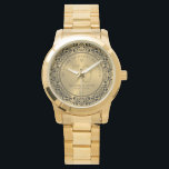 Reloj De Pulsera Círculo floral negro 50° aniversario Boda<br><div class="desc">Círculo floral de color negro sobre fondo de tonos dorados,  boda de oro personalizable Aniversario. Celebrando 50 años de feliz recuerdos personalizable texto.</div>