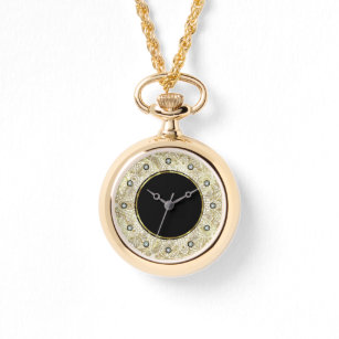 Reloj De Pulsera Círculo negro y oro Mandala Acentos de diamantes