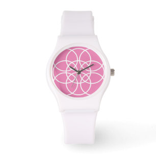 Reloj De Pulsera Círculos de espiral blanca en rosa