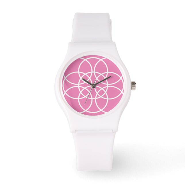 Reloj De Pulsera Círculos de espiral blanca en rosa (Anverso)