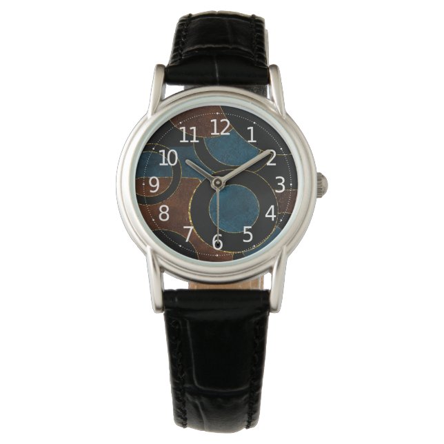 Reloj De Pulsera Círculos Geométricos Abstractos Oro  Hoja Brillant (Anverso)