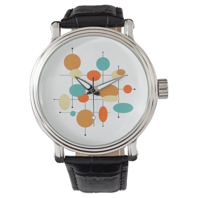 Reloj De Pulsera Círculos turquesa Naranja retro moderno de mediado (Anverso)
