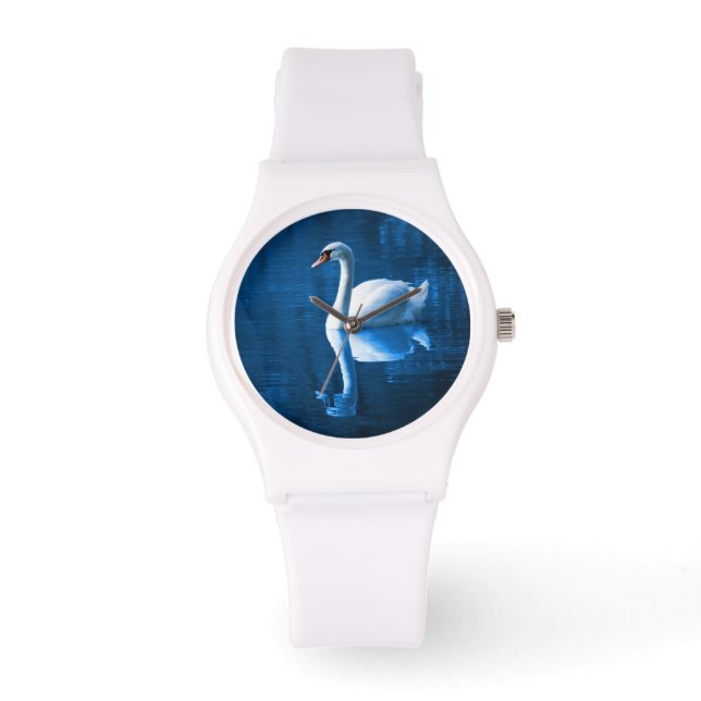 Reloj De Pulsera cisne blanco bonito flotando en un lago azul (Anverso)