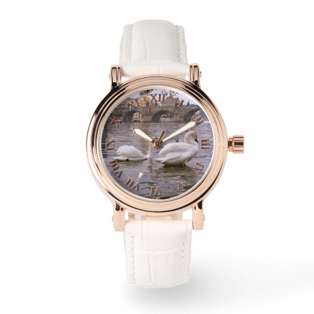 Reloj De Pulsera Cisnes y puente Carlos en Praga (Anverso)
