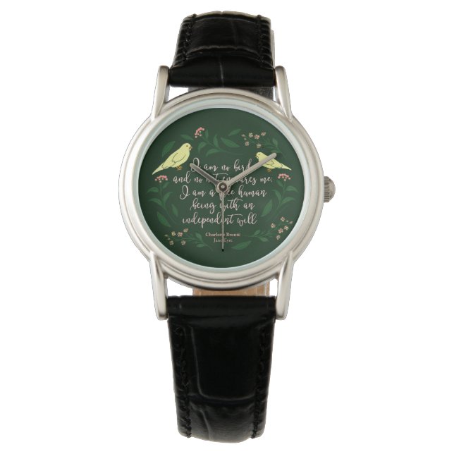 Reloj De Pulsera Cita de Carbón Floral Verde Charlotte Bronte Jane  (Anverso)