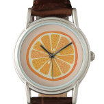 Reloj De Pulsera Citrus Naranja<br><div class="desc">Zingy y deliciosa fruta de cítricos naranjas en un fondo rosa y ruidoso. Arte original de Nic Squirrell.</div>