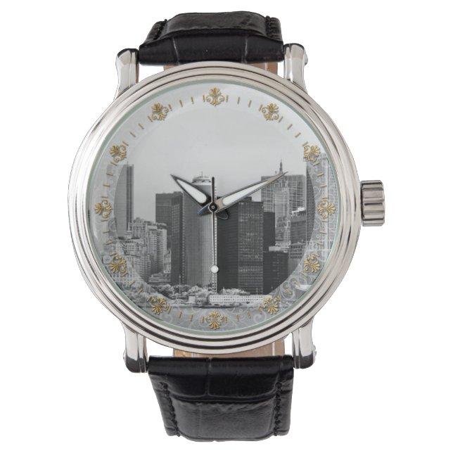 Reloj De Pulsera Ciudad - NY - Distrito financiero - BN (Anverso)