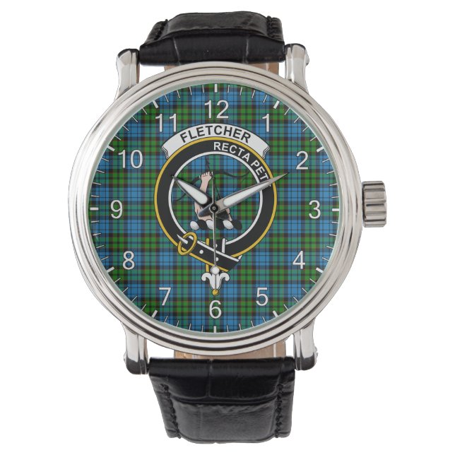 Reloj De Pulsera Clan Clan Clan Fletcher Antiguo Tartan Badg (Anverso)