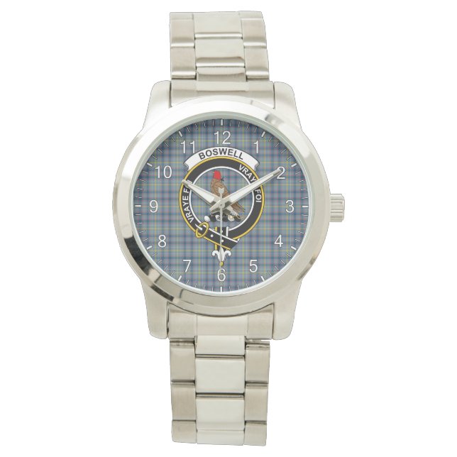 Reloj De Pulsera Clan clásico de la época Boswell Tartan Badaid Pla (Anverso)