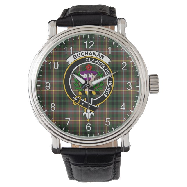 Reloj De Pulsera Clan clásico incansable Buchanan cazando a Tartan  (Anverso)