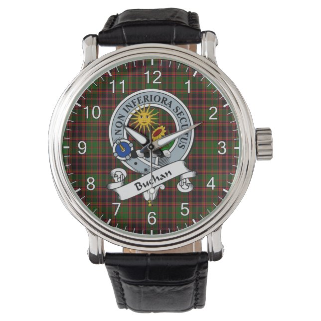 Reloj De Pulsera Clan clásico inmaduro Buchan Badge Tartan Plaid (Anverso)
