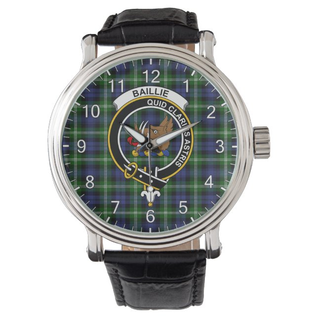 Reloj De Pulsera Clan clásico y eterno Baillie Tartan Badaid Plaid (Anverso)