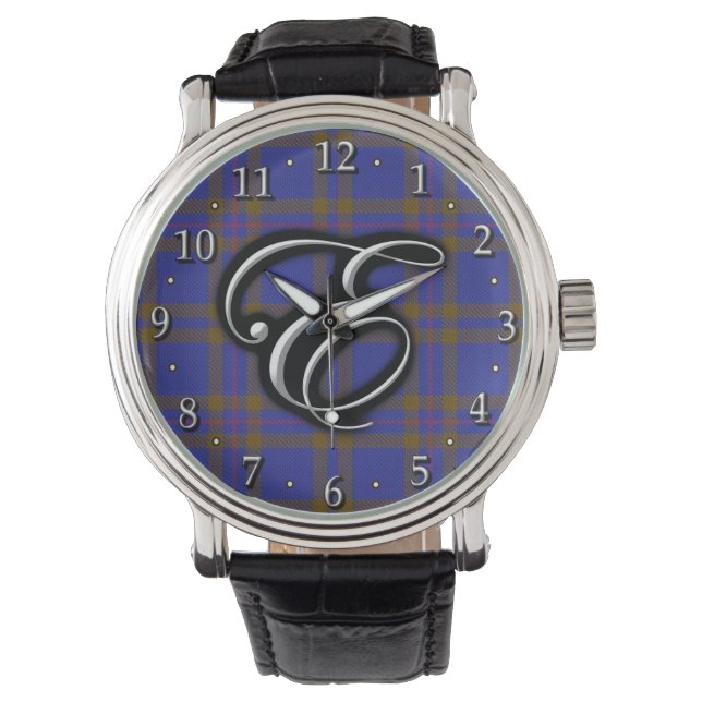 Reloj De Pulsera Clan Elliot Elliott Letra E Monogram Tartán (Anverso)