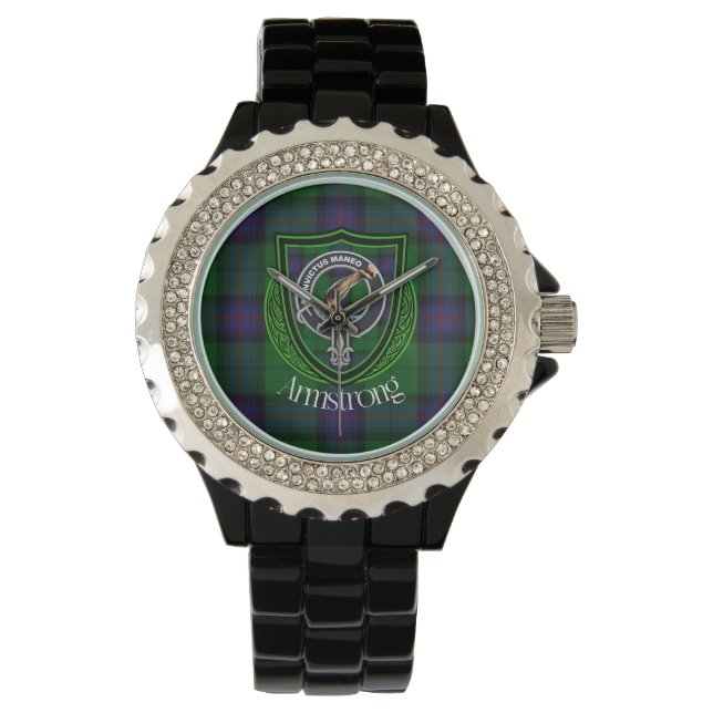Reloj De Pulsera Clan escocés Armstrong Tartán y Escudo (Anverso)