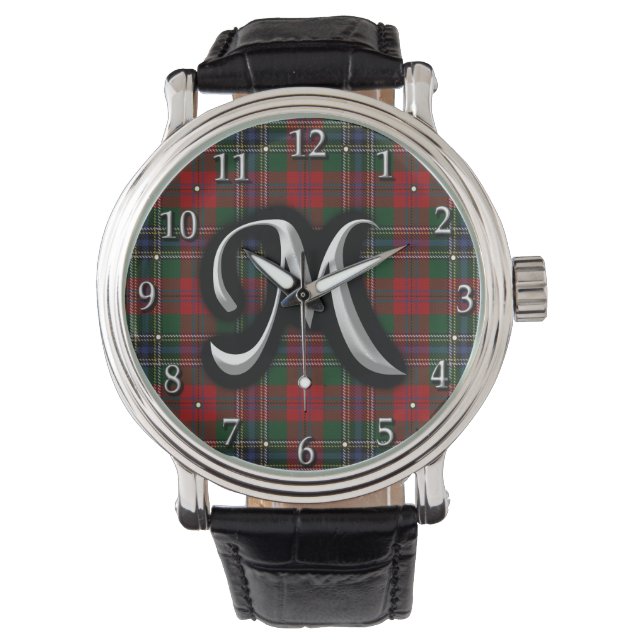 Reloj De Pulsera Clan escocés MacLean M Monograma Tartán (Anverso)