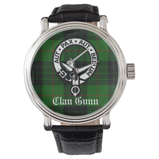 Reloj De Pulsera Clan Gunn Escudo Badge y Tartán (Anverso)
