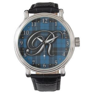 Reloj De Pulsera Clan Ramsay Ramsey Letter R Monogram Blue Tartán