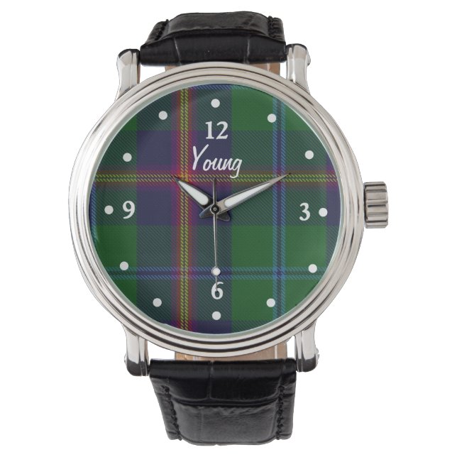 Reloj De Pulsera Clan Young Tartan Plaid Faid Faced Personalizado W (Anverso)