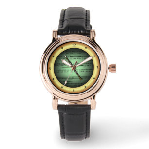 Reloj De Pulsera Clarinet ~ Hoja de música ~ Fondo Verde/Oro ~