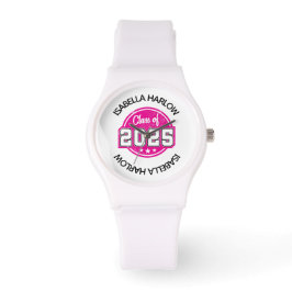 Reloj De Pulsera Clase de nombre de graduado rosado 2025