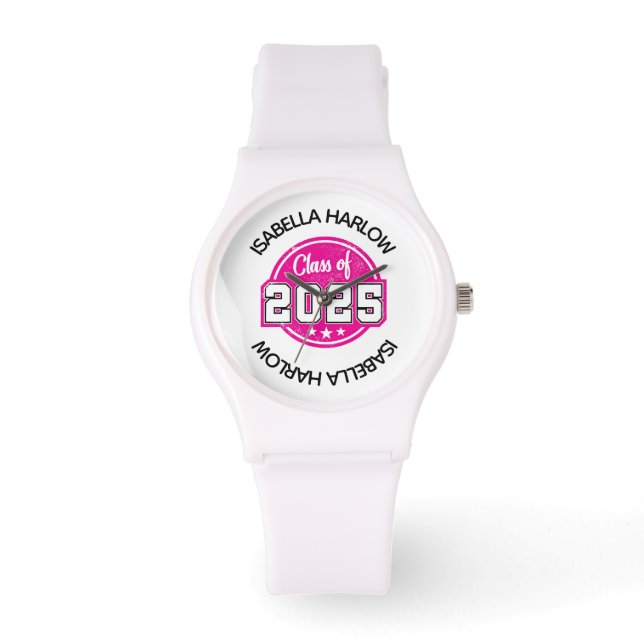 Reloj De Pulsera Clase de nombre de graduado rosado 2025 (Anverso)
