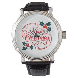 Reloj De Pulsera Clásico Merry Christmas Holerry Holiday Art