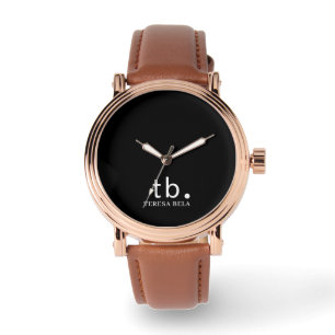 Reloj De Pulsera Clásico Monograma Elegante Minimalista Negro y Bla