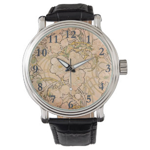 Reloj De Pulsera Clásico patrón de jardín de peonías Art Nouveau de