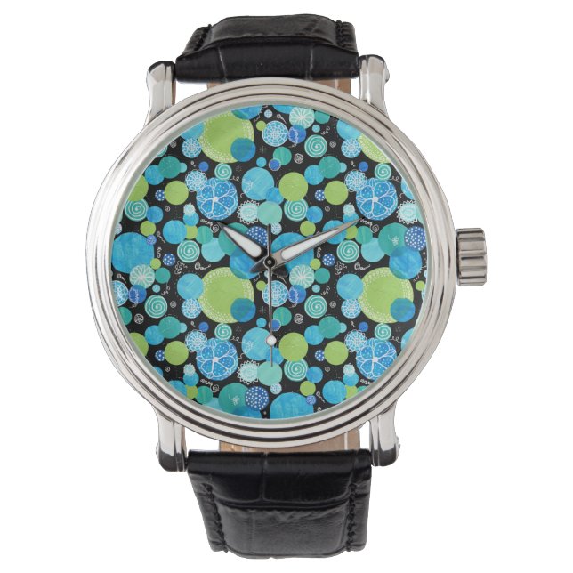 Reloj de pulsera clásico: Quirky Blue Moons Patter (Anverso)