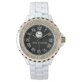 Reloj De Pulsera Classic Black & White Monogrammed Couple’s Wristwa