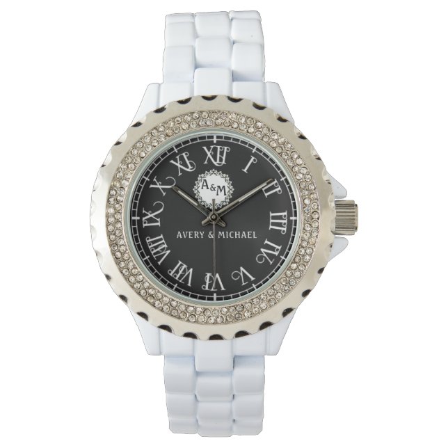 Reloj De Pulsera Classic Black & White Monogrammed Couple’s Wristwa (Anverso)