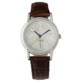 Reloj De Pulsera ​Classic Brown Leather Golden Floral Art 