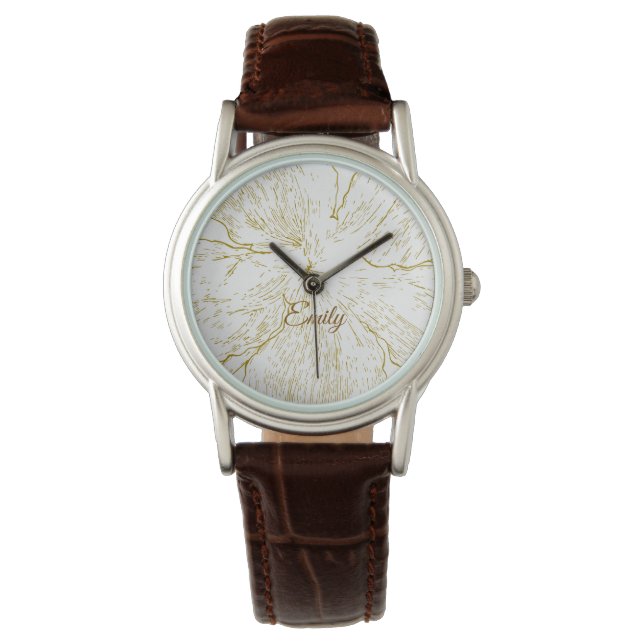 Reloj De Pulsera ​Classic Brown Leather Golden Floral Art  (Anverso)