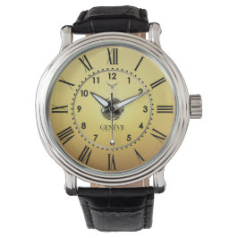 Reloj De Pulsera Classic Elegant Warm Gold Tone Roman Numeral Men's