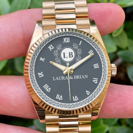 Reloj De Pulsera Classic Floral Monogram Custom Initials & Names