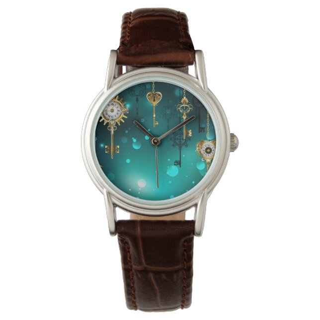 Reloj De Pulsera Claves de esqueleto antiguas sobre fondo verde (Anverso)
