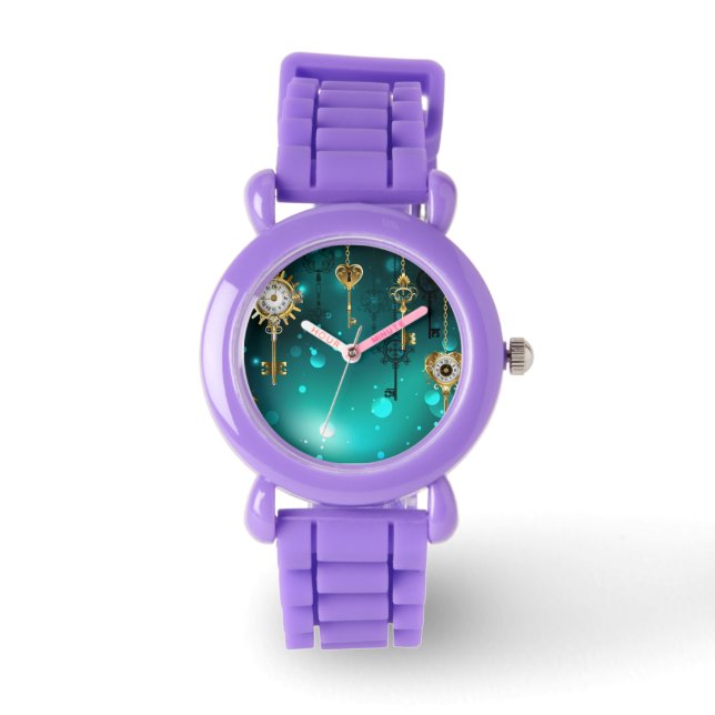 Reloj De Pulsera Claves de esqueleto antiguas sobre fondo verde (Anverso)