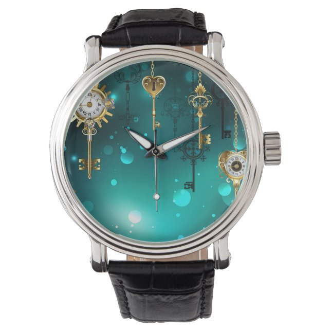 Reloj De Pulsera Claves de esqueleto antiguas sobre fondo verde (Anverso)