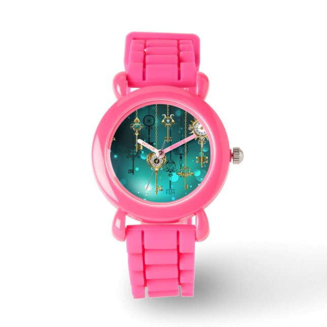 Reloj De Pulsera Claves de esqueleto antiguas sobre fondo verde (Anverso)