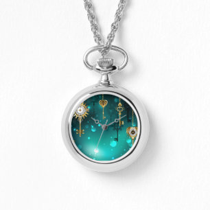 Reloj De Pulsera Claves de esqueleto antiguas sobre fondo verde