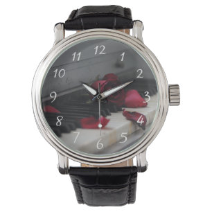Reloj De Pulsera Claves de piano con una rosa roja