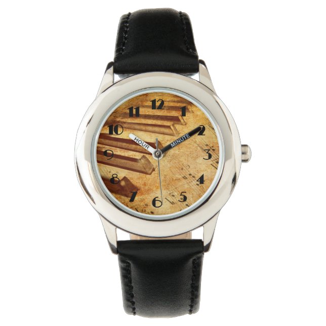 Reloj De Pulsera Claves de piano de hoja de música grunge (Anverso)