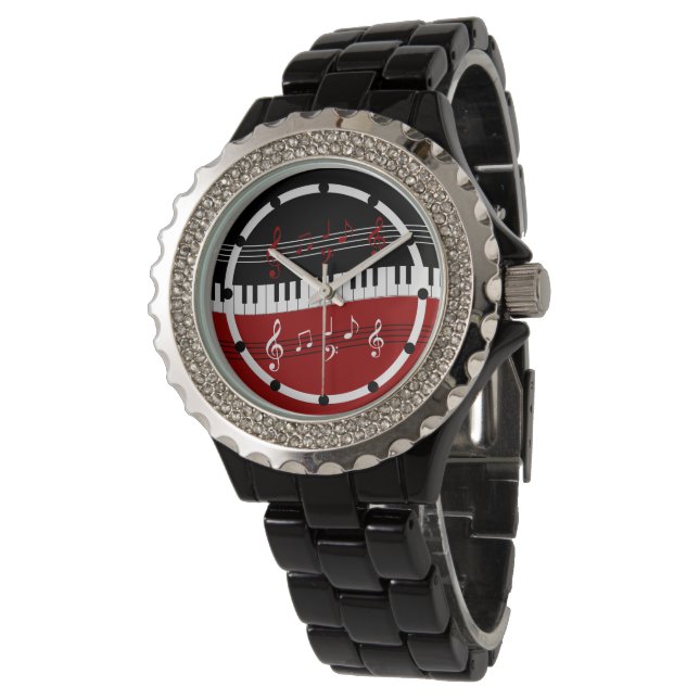 Reloj De Pulsera Claves y notas de piano blanco rojo y negro elegan (Angular)