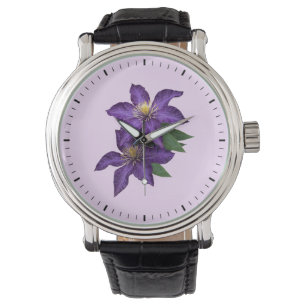 Reloj De Pulsera Clematis púrpura en la lluvia