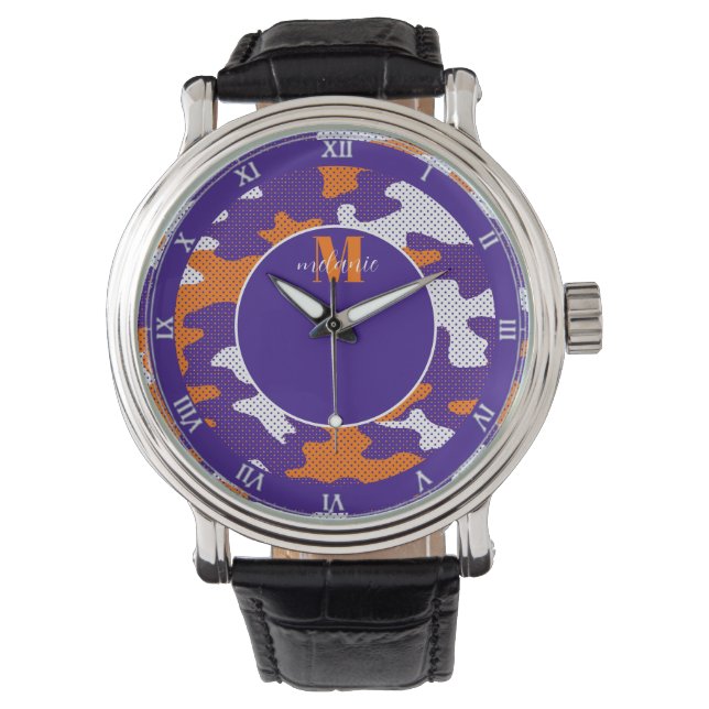 Reloj De Pulsera Clemson-Inspired Orange & Purple Tiger Camo (Anverso)