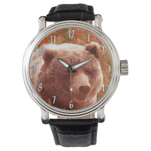 Reloj De Pulsera Club de oso pardo en pintura de marihuana de fuego