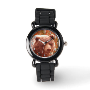 Reloj De Pulsera Club de oso pardo en pintura de marihuana de fuego