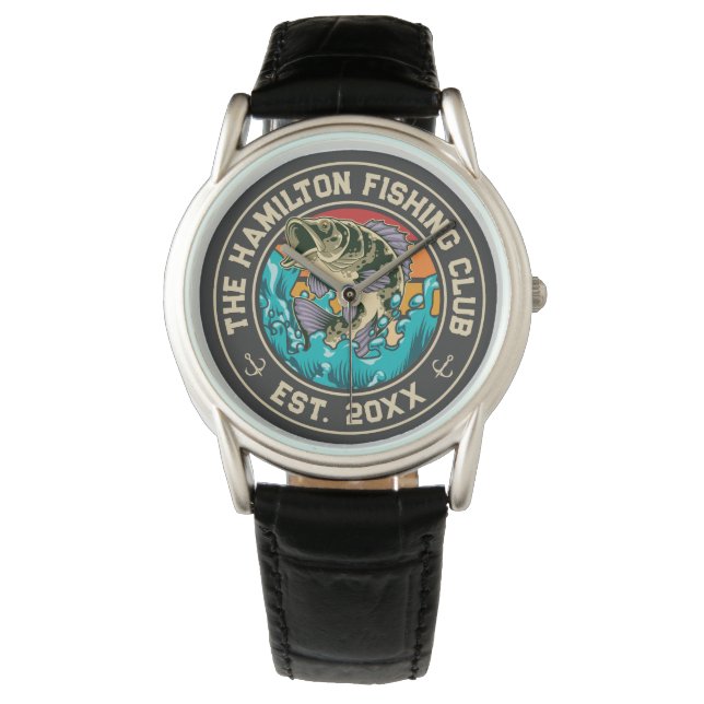 Reloj De Pulsera Club de Pesca Largemouth Bass Retro Sunset (Anverso)